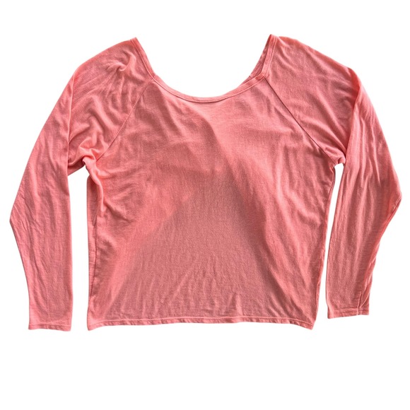 Fabletics Women's Med. Coral Flamingo Twist Switch Back Long Sleeve Tee Athletic - Picture 2 of 16